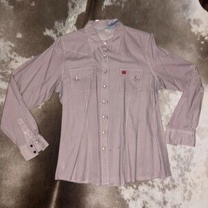 Cinch Pearl Snap L/S Shirt Red / White / Blue Women's XL Western Cowboy Outdoor